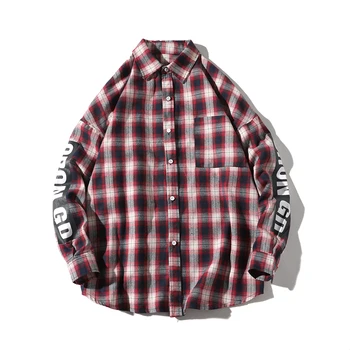 

Brand Cotton Red Plaid Casual Shirt Men Military Style Fashion Autumn Long Sleeve Blouse Male Streetwear Korean Japanese Shirts