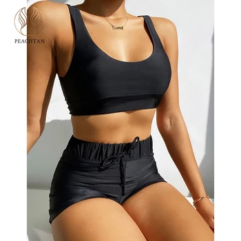 

Peachtan Elastic band bikini 2020 Bandeau swimsuit women Flat angle pant swimwear female Sports bathing suit sportswear yoga new