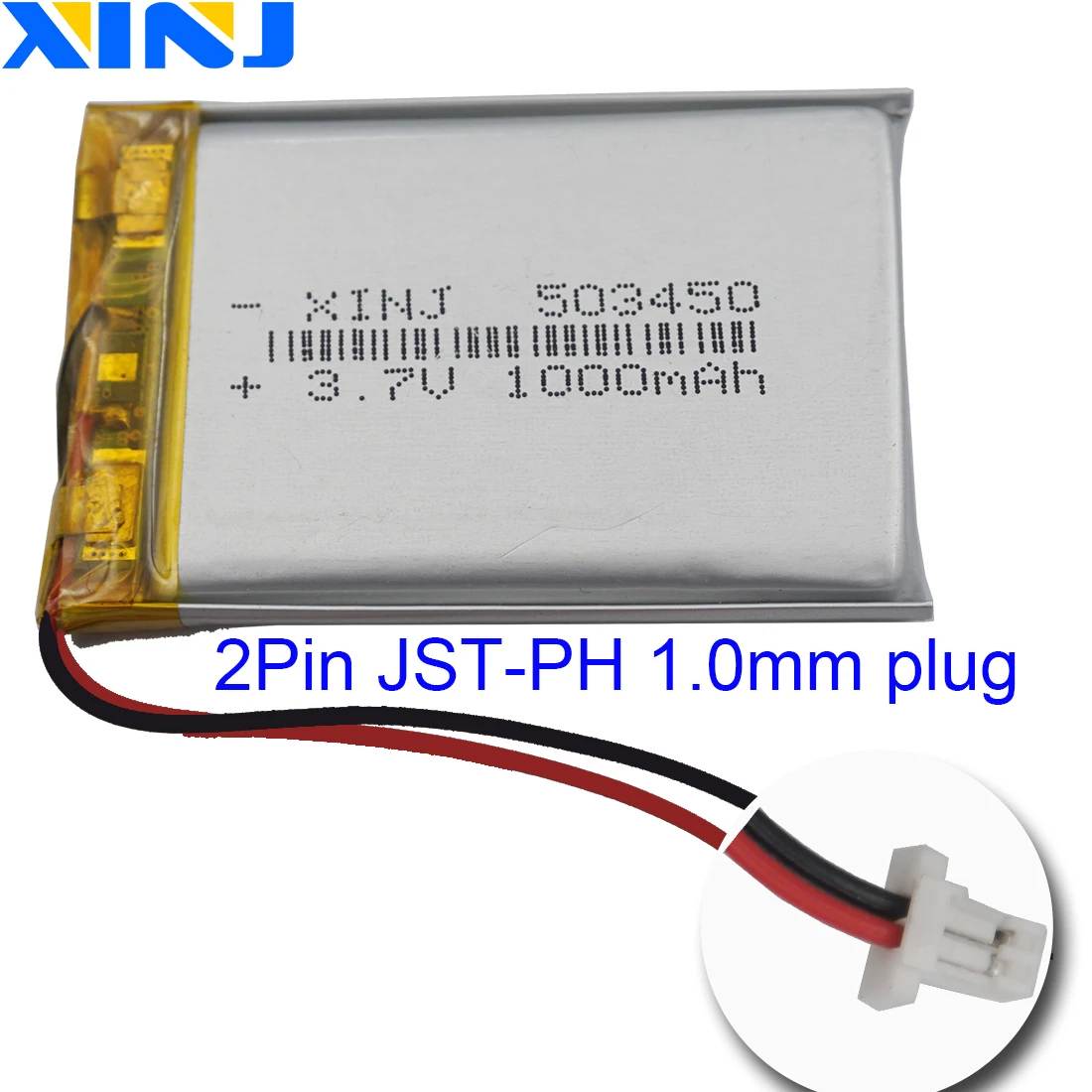 

XINJ 3.7V 1000mAh Li Polymer Battery Li po Li ion cell 2pin JST-PH 1.0mm plug 503450 For driving recorder Camera MID PAD Sat Nav