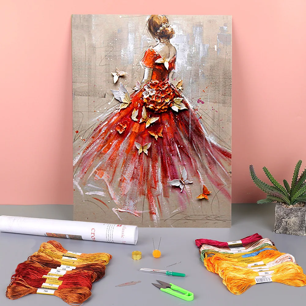 Ballet Woman Printed Water-Soluble Canvas 11CT Cross-Stitch DIY Embroidery Set DMC Threads Knitting Craft Promotions | Дом и сад