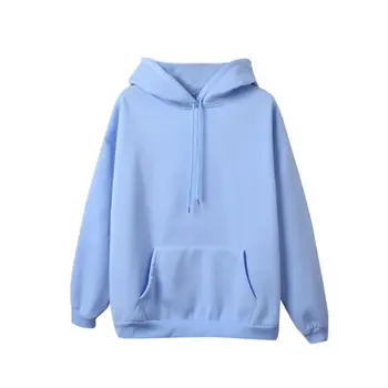 

Women Comfortable Warm Hoodies Solid Long Sleeve Velvet Loose Hooded Ladies Sweatshirt Fall Pullover