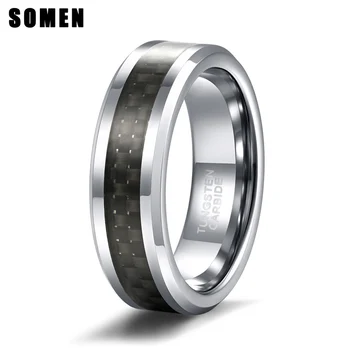 

6mm Black Carbon Fiber Inlay Tungsten Carbide Ring Wedding Band For Men Fashion Jewelry Never Fade Anti Scratch anillo hombre