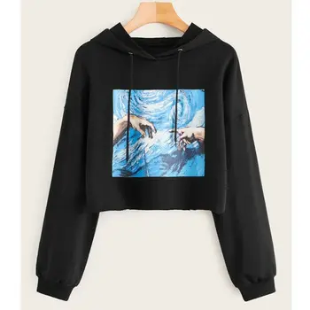 

2019 Women Hoodie Crop Top Long Sleeve Pullover Graphic Print Sweatshirt