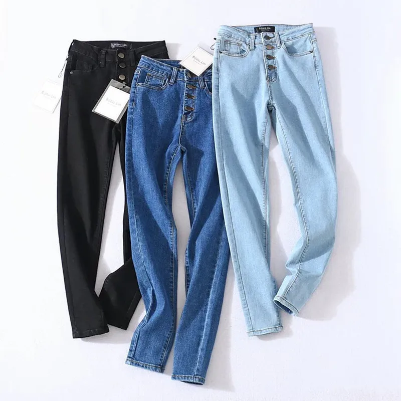 2020 Vintage Skinny cztery przyciski wysokiej talii dżinsy rurki kobiety Slim Fit Stretch spodnie dżinsowe pełnej długości Denim obcisłe spodnie 2 2020 Vintage Skinny cztery przyciski wysokiej talii dżinsy rurki kobiety Slim Fit Stretch spodnie dżinsowe pełnej długości Denim obcisłe spodnie 2