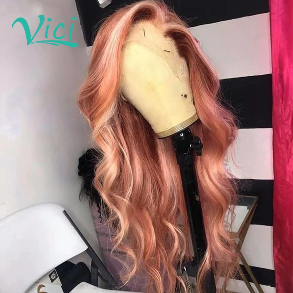 

Pink Lace Human Hair Wigs Body Wave T Part Transparent Lace Wigs With Preplucked Colored Wig For Black Women Brazilian Hair