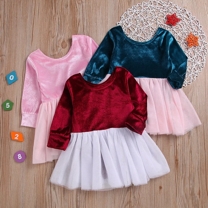 Baby Dresses For Girls Autumn Winter Long Sleeved Gold velvet princess tutu dress Baby crawling dress Girls Baby Clothing