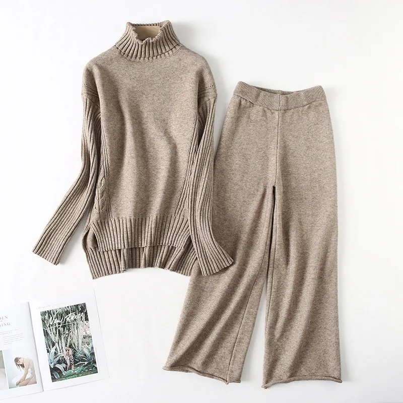 

A Generation of Winter New Style High Collar Sweater Tops with Casual Trousers Two-Piece Set Hong Kong Flavor WOMEN'S Suit Entit