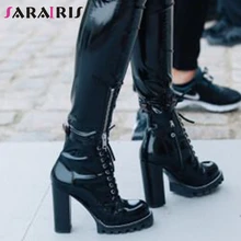 SARAIRIS/; Роскошная Брендовая женская обувь из натуральной лакированной кожи; ботильоны; модная женская обувь на платформе и высоком каблуке; женские ботинки