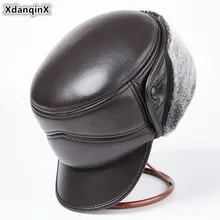 XdanqinX Зимняя мужская шляпа из натуральной кожи армейские кепки мужская плоская кепка s овечья кожа Кепка с ушами Толстая теплая зимняя шапка
