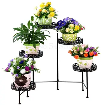 

Wrought Iron Flower Stand Five-in-one Flower Pot Stand Indoor Balcony Living Room Floor Promotion Multi-layer European Green Dil