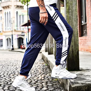 

Trousers K020 Youth Big Size Men's Wear Youth Leisure Blue Trousers Sports Stripes Fat Fat Zi
