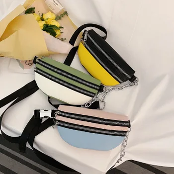 

Women Outdoor Zipper Leather Messenger Bag Shoulder Belt Cellphone Sport Chest Bag Contrast Color Geometric Waist Bag Girls