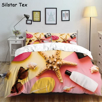 

Silstar Tex 3D Bed Linen Printed Bedside Starfish Bedding Set 3pcs Quilt Fitted Sheet Family Size Pillow Cover Duvet Winter