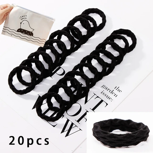 20pcs black 1 10pcs/Set New Women Basic Crude Elastic Hair Bands Ponytail Holder Scrunchie Headband Rubber Bands Fashion Hair Accessories - Цвет: 20pcs black 1