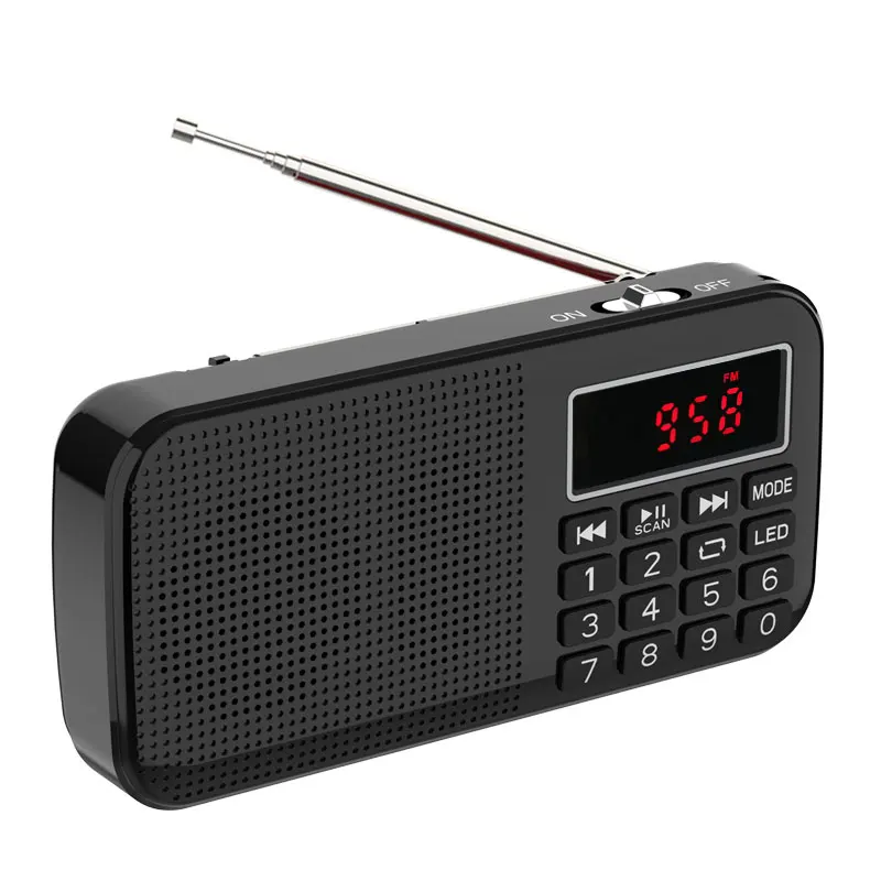 MP3 музыкальный плеер динамик портативный мини fm-радио Автосканирование с двумя аккумуляторами 18650 и двумя слотами для карт TF и фонариком - Цвет: Black