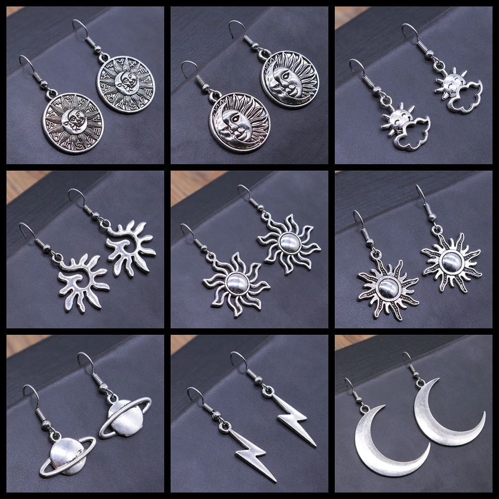 Vintage Totem Earring Sun & Moon Dangle Earrings Geometric Women Dangle Earrings Star Moon Female Korean Jewelry