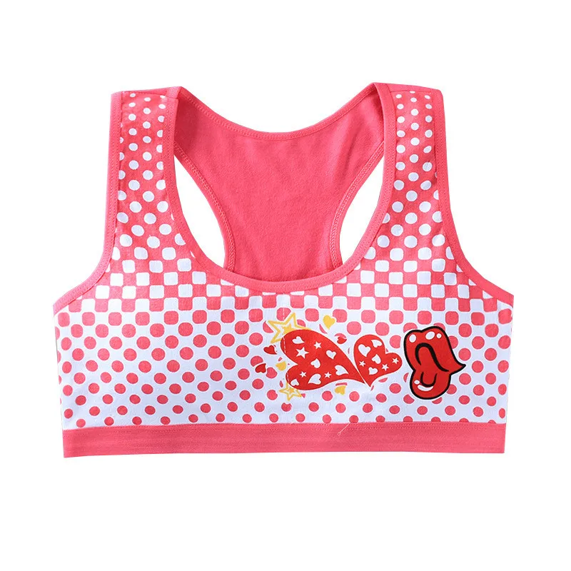 3Pc Girl Cotton Sport Training Bra Cartoon Smiley Print Print