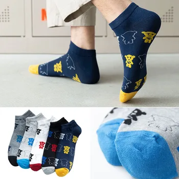 

Mens fashion creative funny men's socks invisible low cut ankle sock summer casual breathable short socks men little bear socks