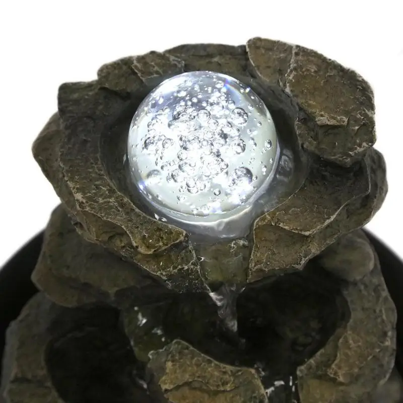 4-Tier Cascading Resin-Rock Falls Tabletop Water Fountain with LED Geomantic Ball for Office Study Room Indoor Home Desk Decor