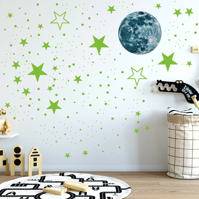 435pcs/set Luminous Wall Sticker Moon Stars Dots Green Children Room Ceiling Stairs Decoration Fluorescent Mural Decals 30cm 5