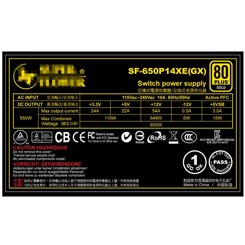 Блок питания для Super Flower Golden Butterfly, эффективная версия GX650W GTX2080, бесшумный источник питания 650 Вт, блок питания SF-650P14XE