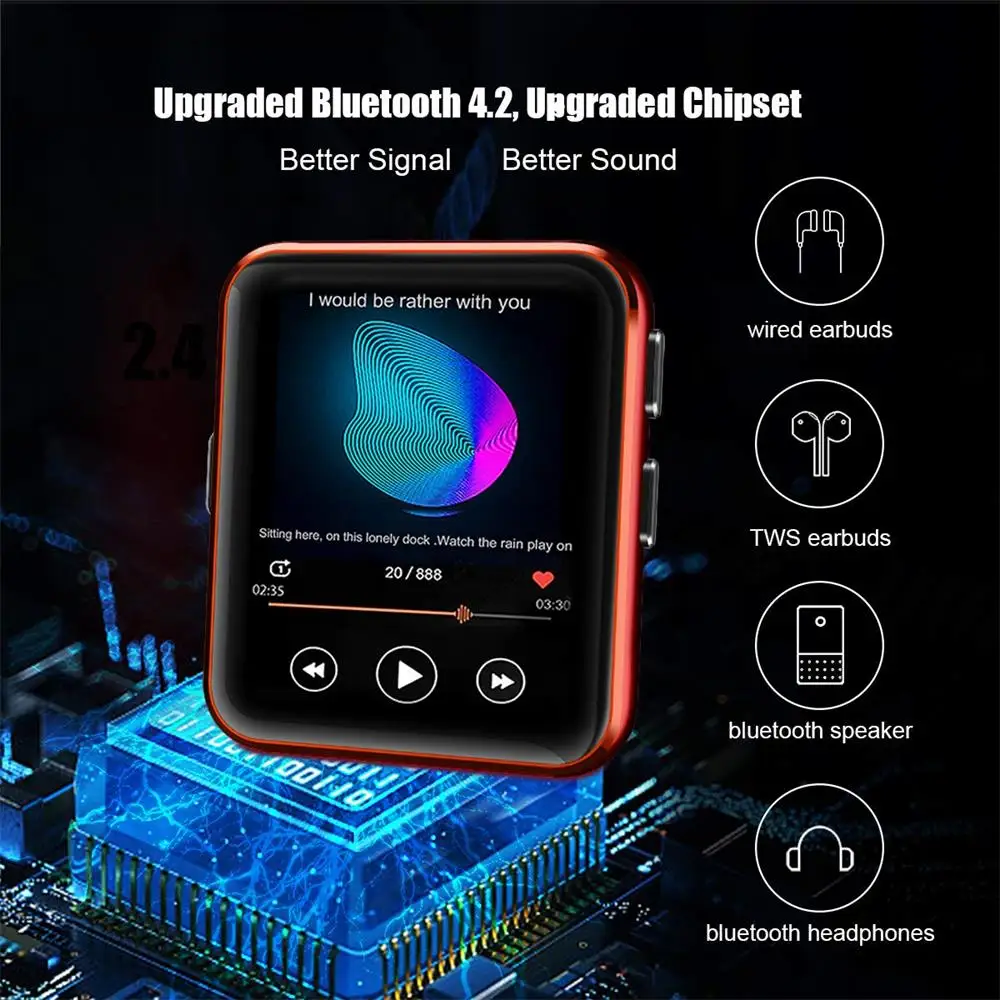 BENJIE Bluetooth MP3 плеер Музыкальный плеер сенсорный экран HiFi металлический плейер с fm-радио, запись голоса мини Walkman для спорта