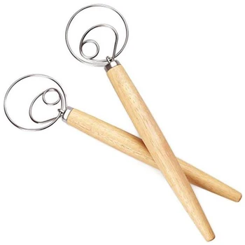 

Flour Mixer metal Bread Flour Mixing Egg Beater Wooden Handle Blender Baking Accessories, 2 Packs