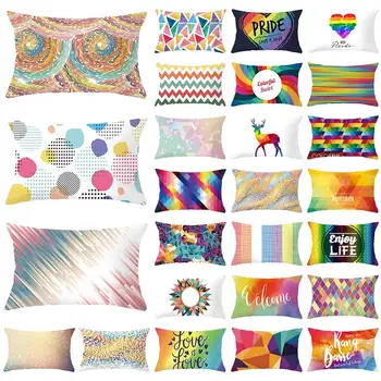 

1 Piece Colored Geometric Pattern Short Plush Rectangular Pillowcase Sofa Cushion Cover Quality Fashion Comfortable Home Decor