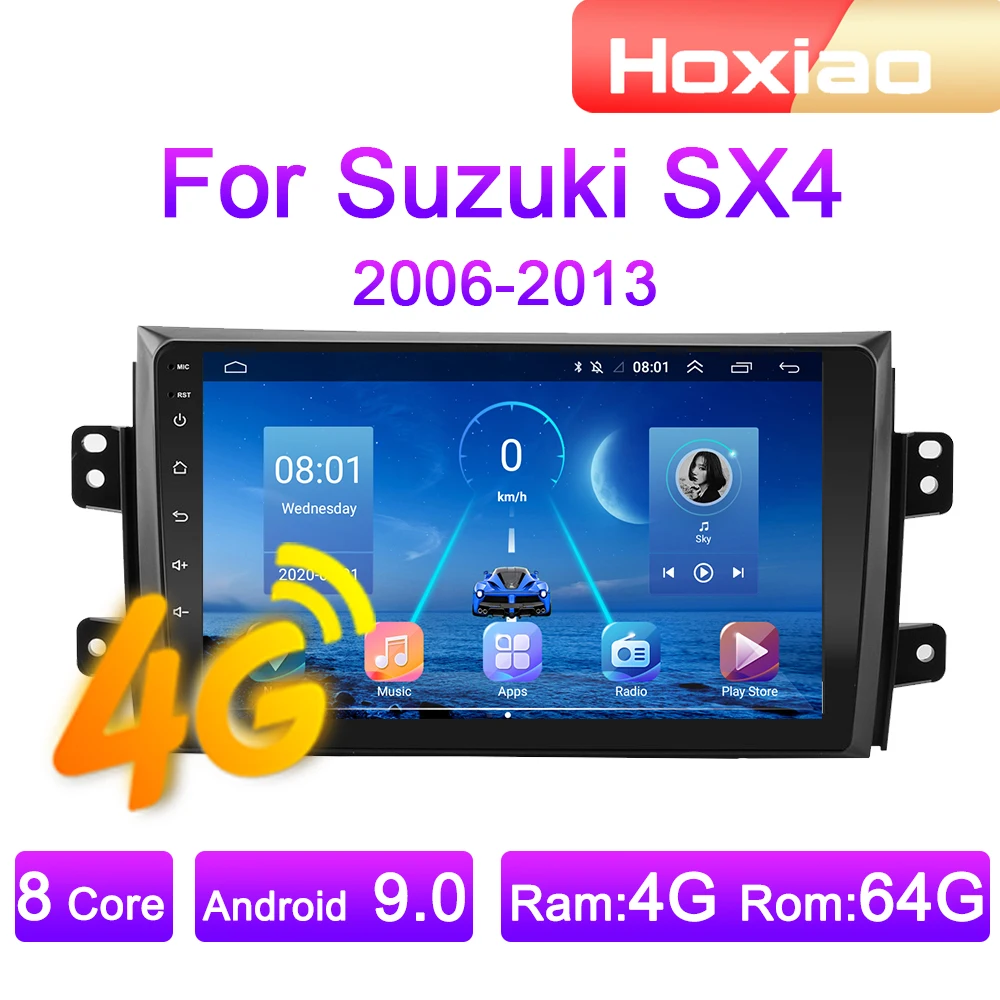 Автомагнитола 2 DIN мультимедийный видеоплеер с 4G Android 9 для Suzuki SX4 2006 2007 2008 2009