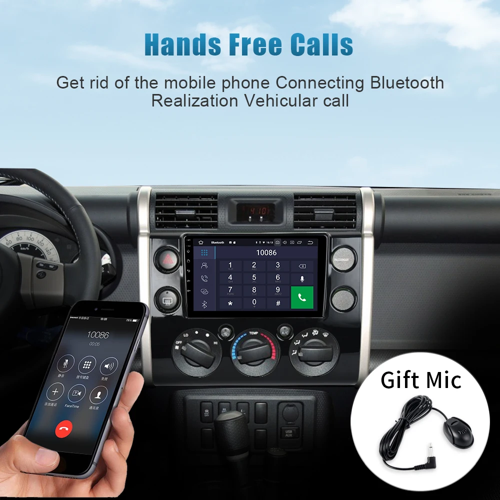 Best Dasaita 1 din Android 9.0 Car Radio for Toyota FJ Cruiser 2007-2016 GPS Navigation 9" Touch Screen Bluetooth Quad Core 16G ROM 3