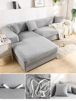 

Light-gray Simple Style Corner Sofa Cover for Living Room Flexible Polyester Couch Towel Breathable L Shape Furniture Slipcover