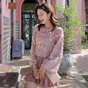 

Tankini Swimsuit Woman New Brazilian Bikini For Girls Separate Two Piece Lace Sexy Long Sleeve Women Push Up 4 Solid Polyester