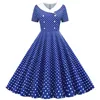 Blue Polka Dot Printed Vintage Dresses Women 2026 Summer Robe Retro 50s 60s Swing Rockabilly Party Office Dress Ladies Vestidos