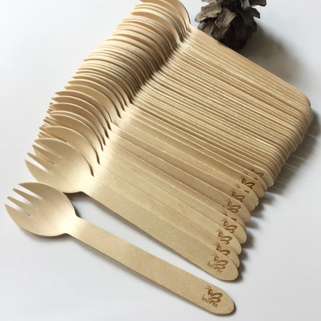 Sporks en bois Cuillère et fourchette 2 en 1 par 100