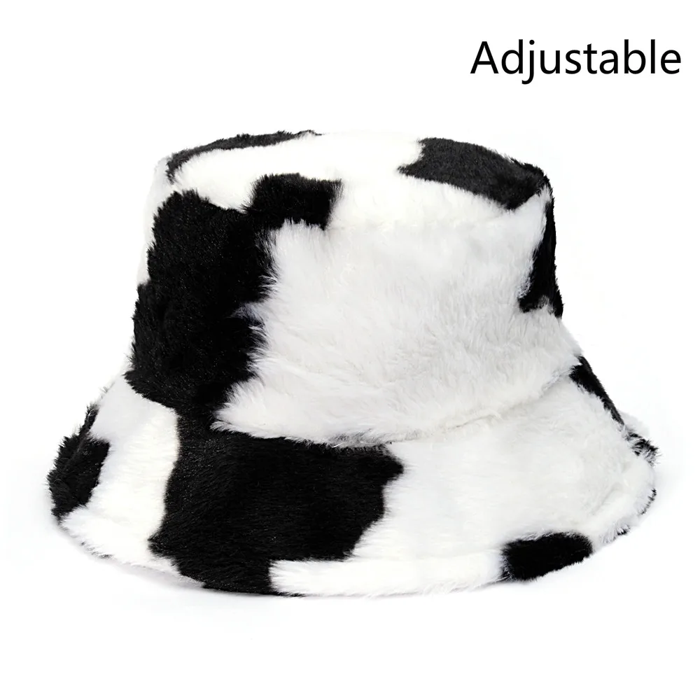 Hiver vache léopard fausse fourrure moelleux seau chapeaux femmes en plein air chaud chapeau de soleil doux velours fourrure pêcheur casquette fille mode Panama