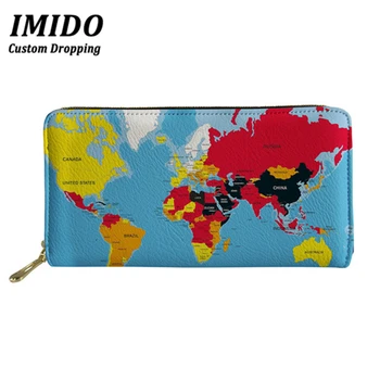 

Women Vintage Long Wallets and Purse World Map Pattern Prints Girls Coin Purse Card Holder Ladies Money Clutch Bags 2019