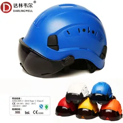 Casque de sécurité avec lunettes foncées pour l'escalade en plein air, casque de protection pour le travail et le sauvetage, casquette de travail en ABS de haute qualité 