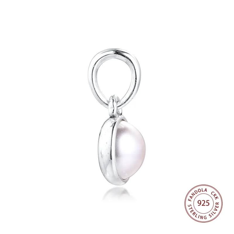 Authentic 925 Sterling Silver Luminous Droplet White Crystal Pearl Beads Fits Women Charms Bracelet DIY Jewelry Making kralen FL565 (3)