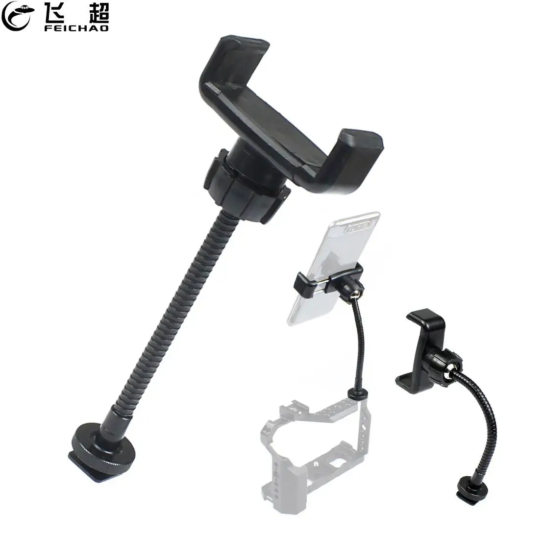 Phone Tripod Metal Flexible Arm Rotatable Head CellPhone Clip Holder Mobile Selfie Live Holder Mount Bracket 1/4 Cold Shoe Tripod Flash Light