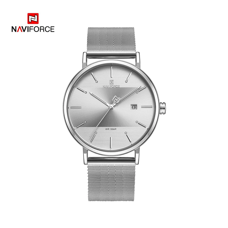 Silver White NAVIFORCE, Топ бренд, роскошные часы, пара, мужские, кварцевые, простые, для мужчин, женщин, набор, часы, водонепроницаемые, мужские наручные часы, Relogio Masculino - Цвет: Silver White