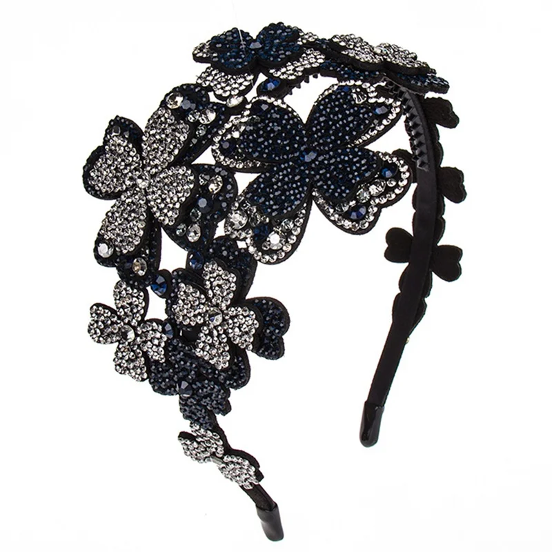 

Rhinestone Wide-sided Toothed Non-slip Crystal Broad-sided Headband Hair Baroque Crystal Charm Flower Embellished Crown Tiara