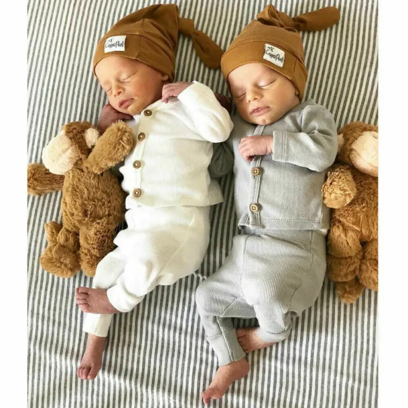 

Pudcoco 2Pcs Newborn Baby Boy Girl Cotton Clothes Solid Color Button Knit Cardigan Long Sleeve Top Pants Set
