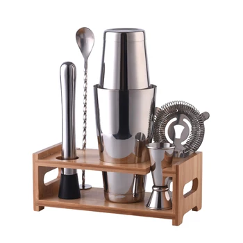 

28Oz 600/800Ml Stainless Steel Boston Cocktail Shaker Bartender Accessories Bamboo Wood Stand Bar Tools Set Kit 6-Piece