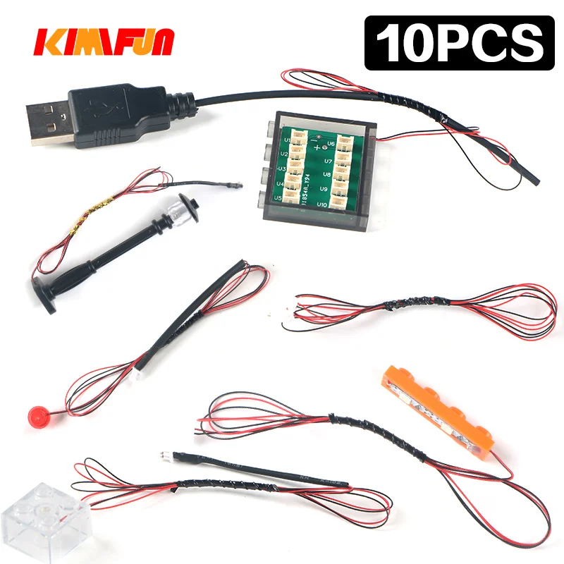 10pcs 0.38mm Wire DIY LED 2pin 1X1 Building Block Lamp 1X4 MOC Accessories Brick USB High-Tech Street 10 In 1 Hub Compatible