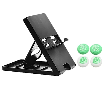 

1Pcs Adjustable Foldable ABS Compact Bracket and 4Pcs Joy Con Stick Caps for Nintendo Switch