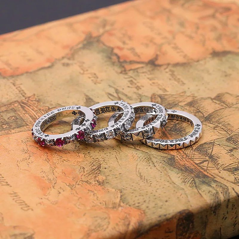 

S925 Fine Silver Accessories Fashion Korean-style Retro Fine Crusader Flower Insets Men And Women Forefinger Ring