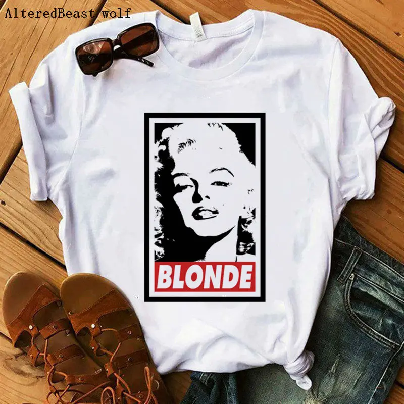 Женская Новая Летняя Повседневная футболка с принтом Мэрилин Монро, женская футболка, женские топы с коротким рукавом и круглым вырезом размера плюс, модная футболка