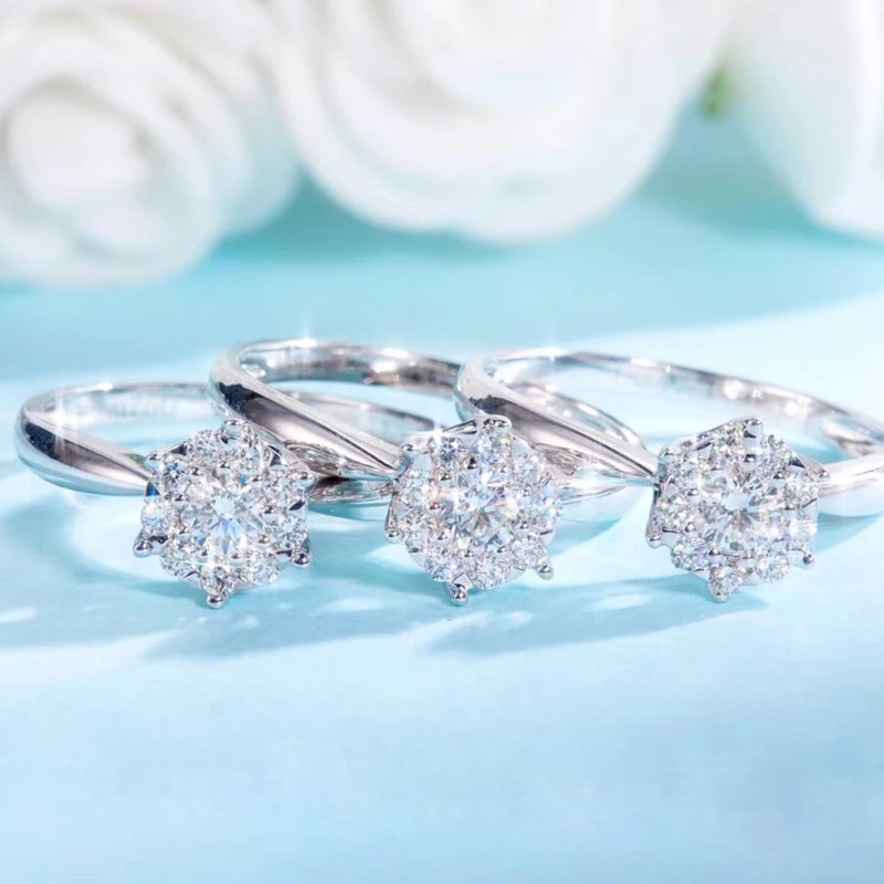 AEAW БРЭНД алмазные лотоса кольцо класса люкс из белого золота 18 карат 0.15CT кольцо с бриллиантом-цветком Обручение для Для женщин