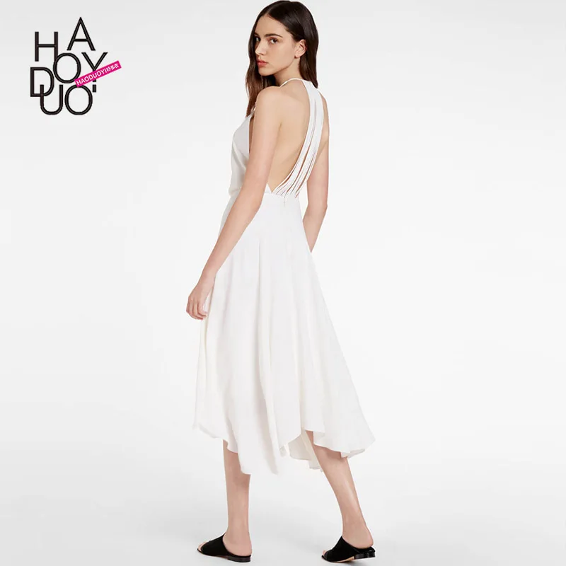 

Haoduoyi Hot Selling Summer WOMEN'S Dress New Style Retro Bohemian Backless Tassels Hem Slit Dress