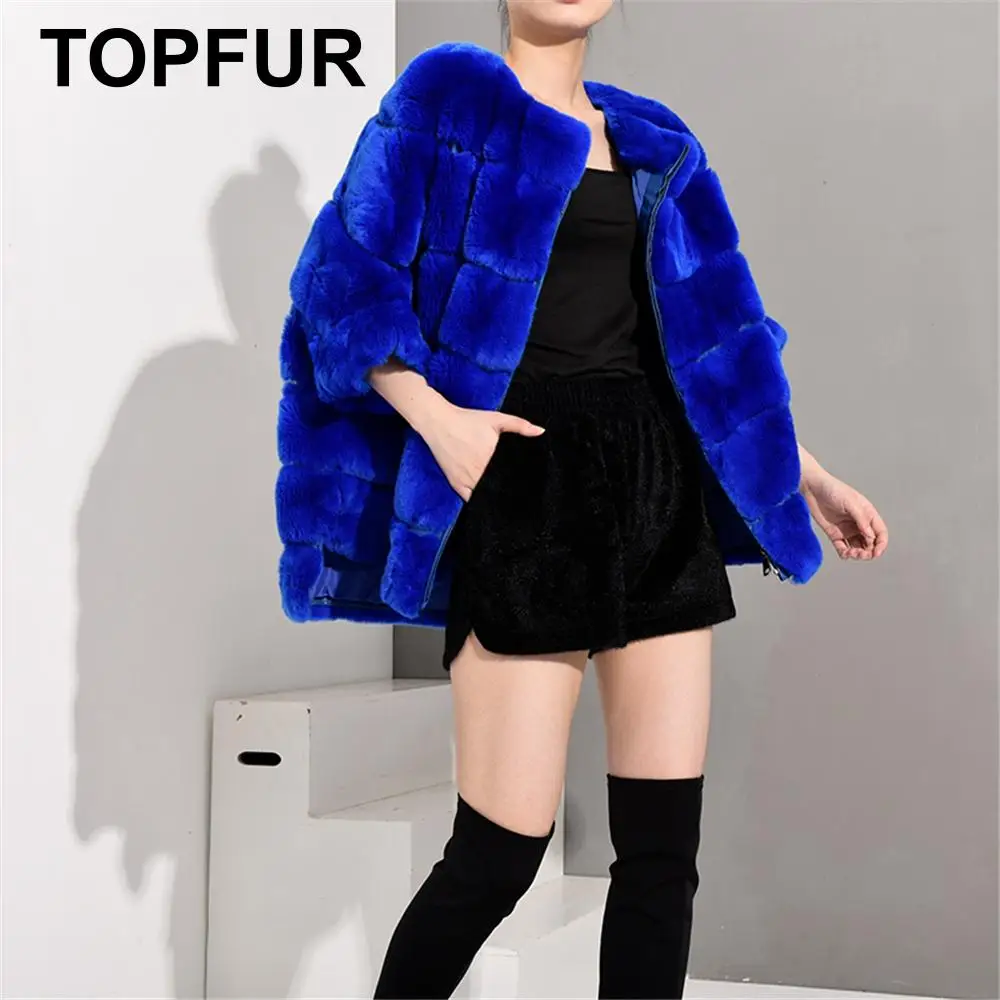 TOPFUR тип летучей мыши зимнее пальто для женщин королевский синий пальто женская кожаная куртка размера плюс натуральный мех пальто куртка с мехом кролика рекс для женщин
